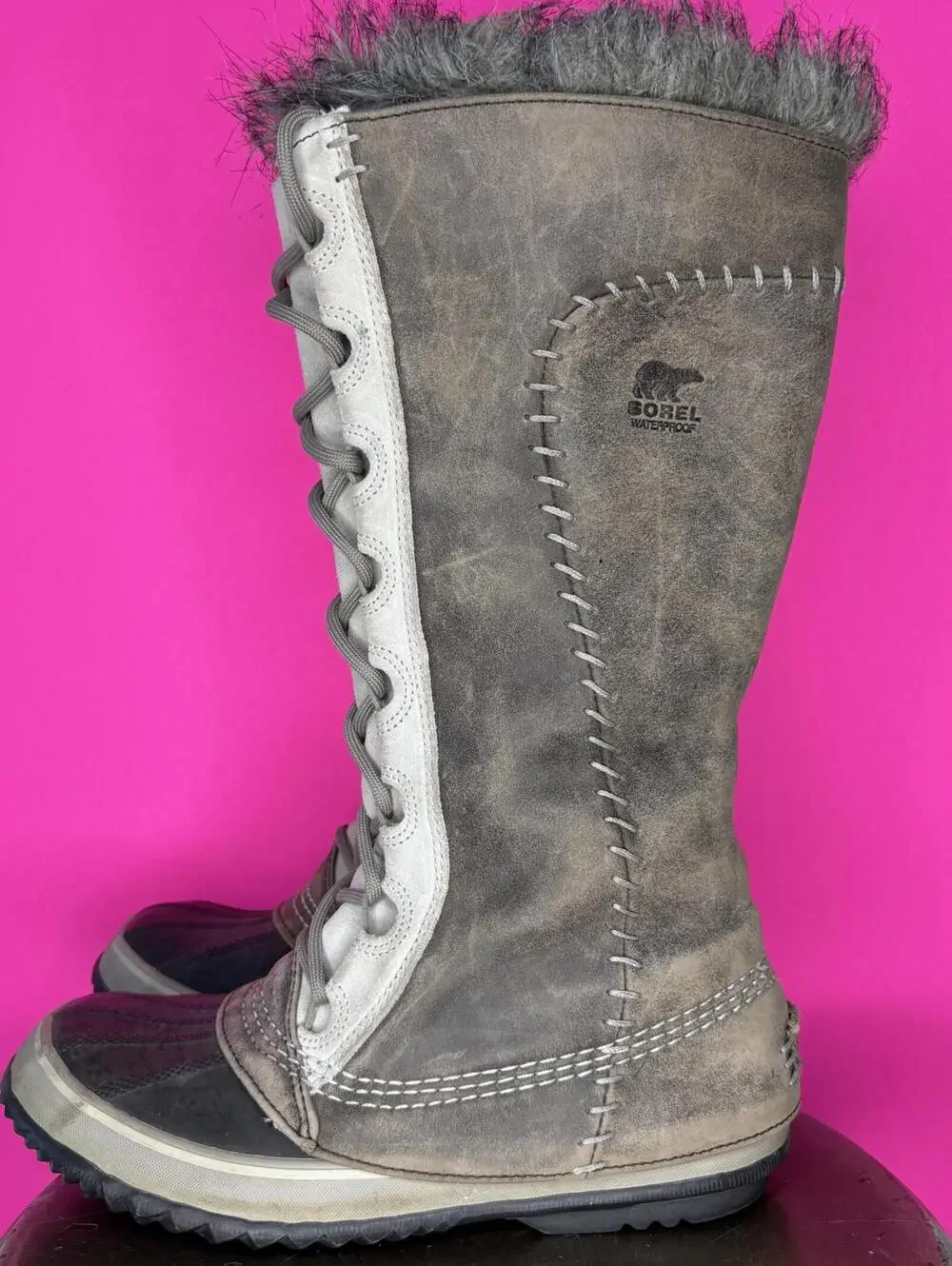 Sorel Cate The Great Stitched Leather, Suede Lace-Up Winter Boot US 7 UK 5.5